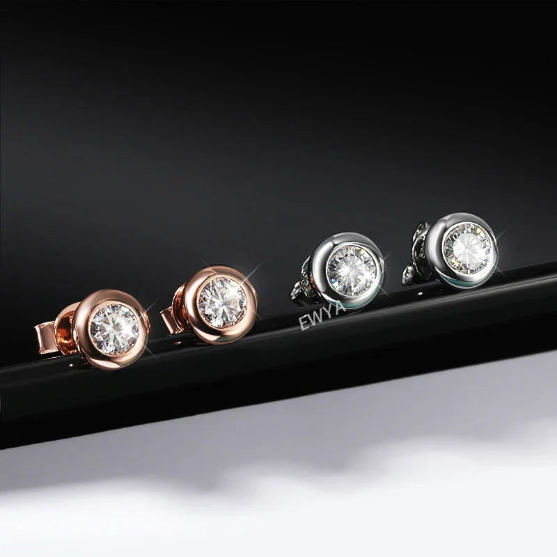 Oval Round Bezel 0.5CT Moissanite Stud Earrings for Women 925 Silver Plated 18k Pass Diamond Test Bubble Ear Jewelry Gift