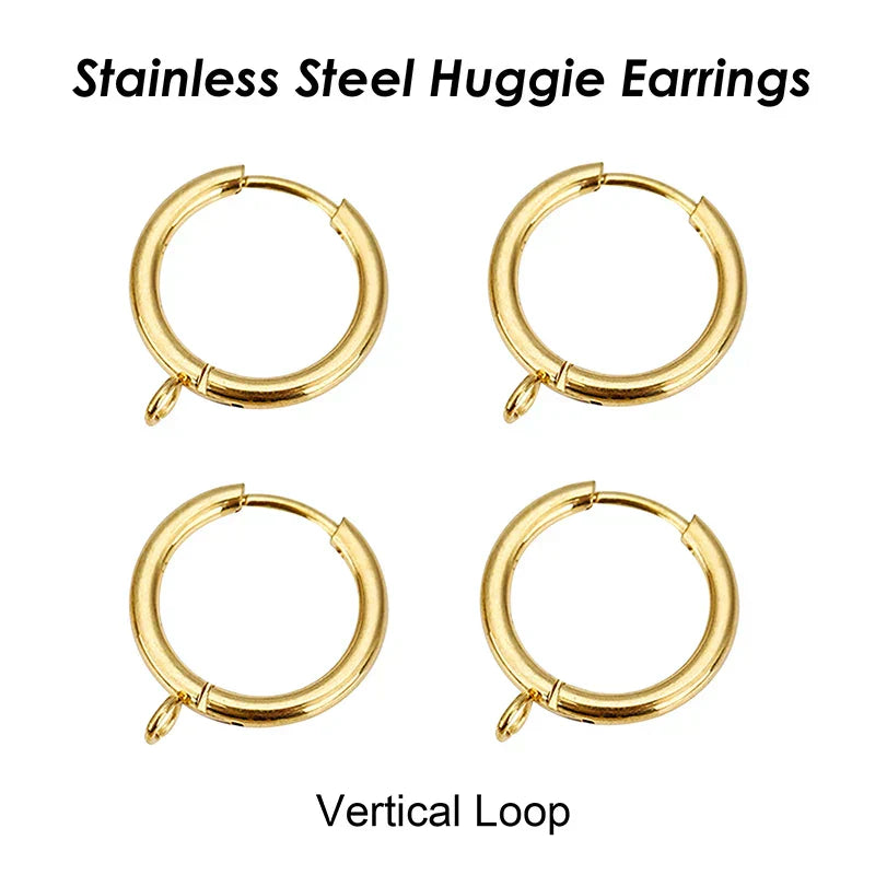 50 x Stainless Steel Huggie Earring Hooks with Loop, Gold Color Huggie Hoop Earring with Jump Ring for DIY Jewelry Findings