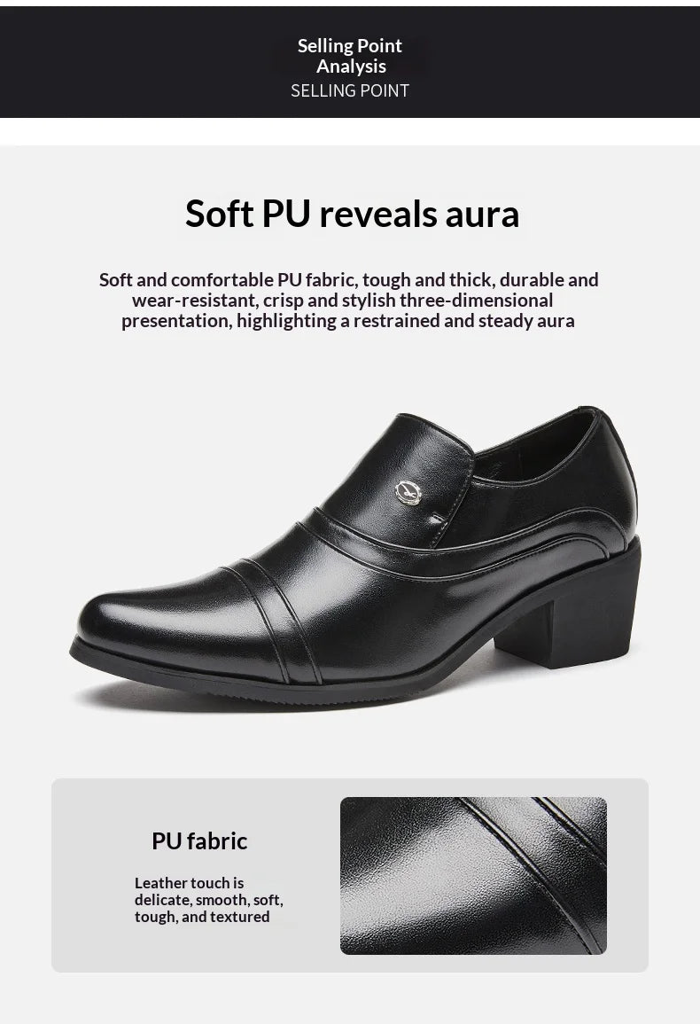 Men Business Formal Height Increasing Leather Shoes Classic Retro Elevated Loafers Lift Dress Shoes for Wedding Banquet Office