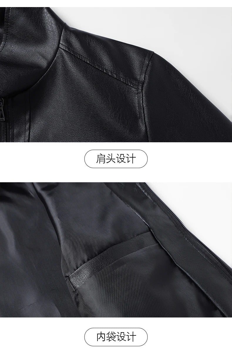 2025 new spring and autumn men's turn-down collar leather jacket men casual coat men's top windproof Loose fit trendy jacket