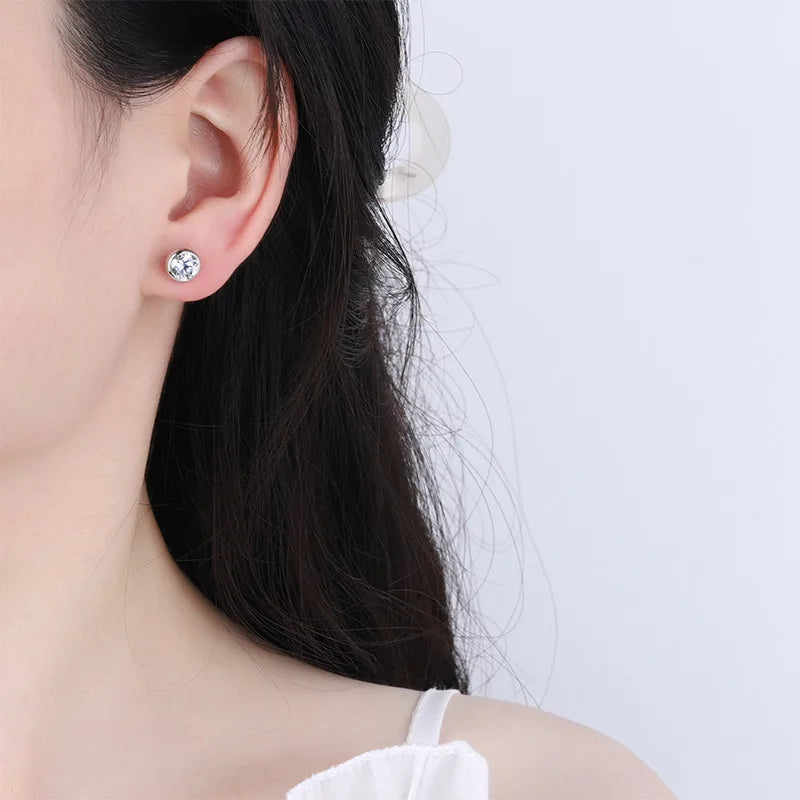 Real 0.3/0.5 Carat Round Moissanite Diamond Stud Earrings for Women S925 Sterling Silver Earring Wedding Party Fine Jewelry
