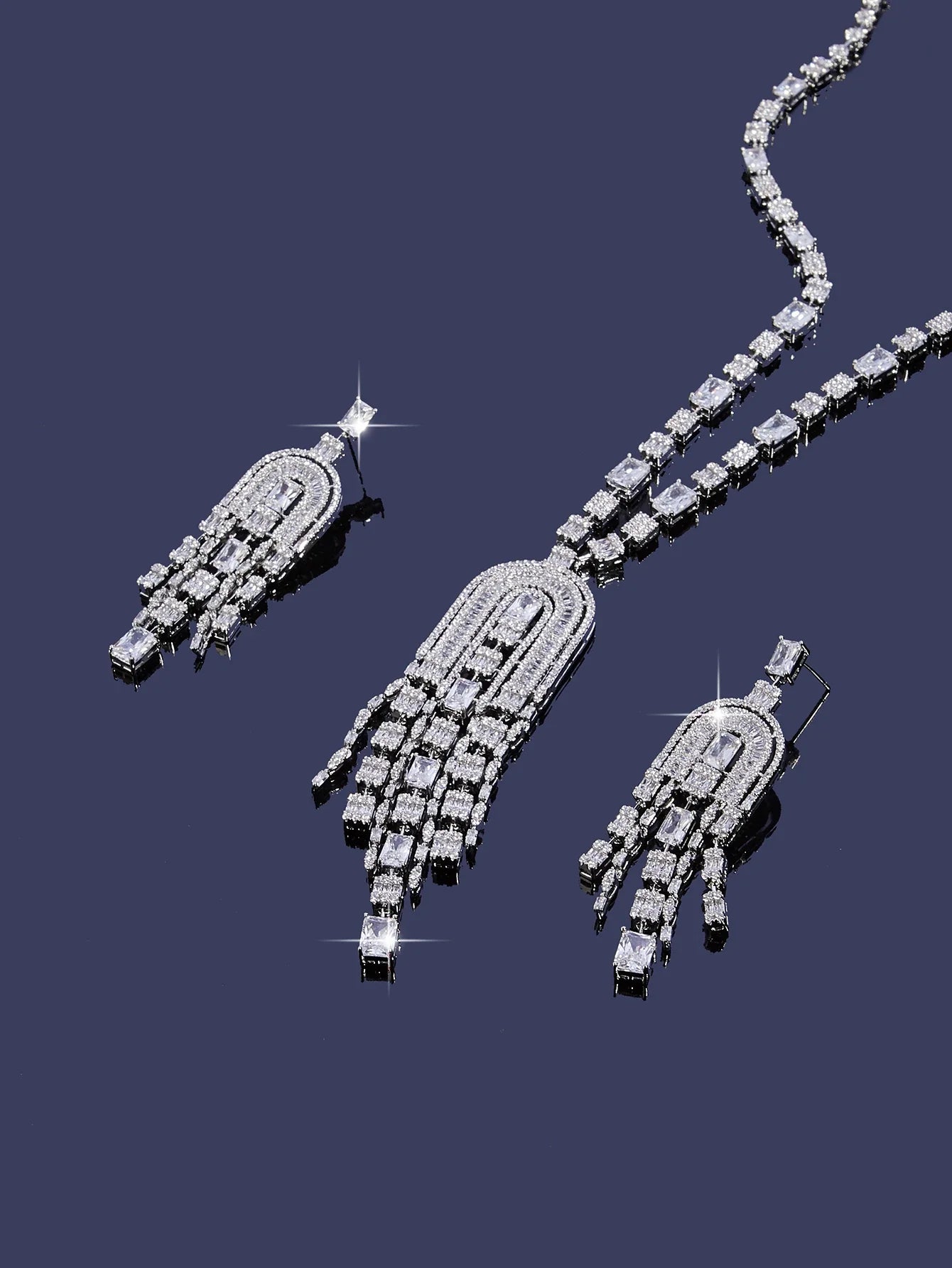 2025 Luxury Big Square Stone Long Necklace And Earrings Sets For Women Cubic Zirconia Dubai Bridal Jewelry