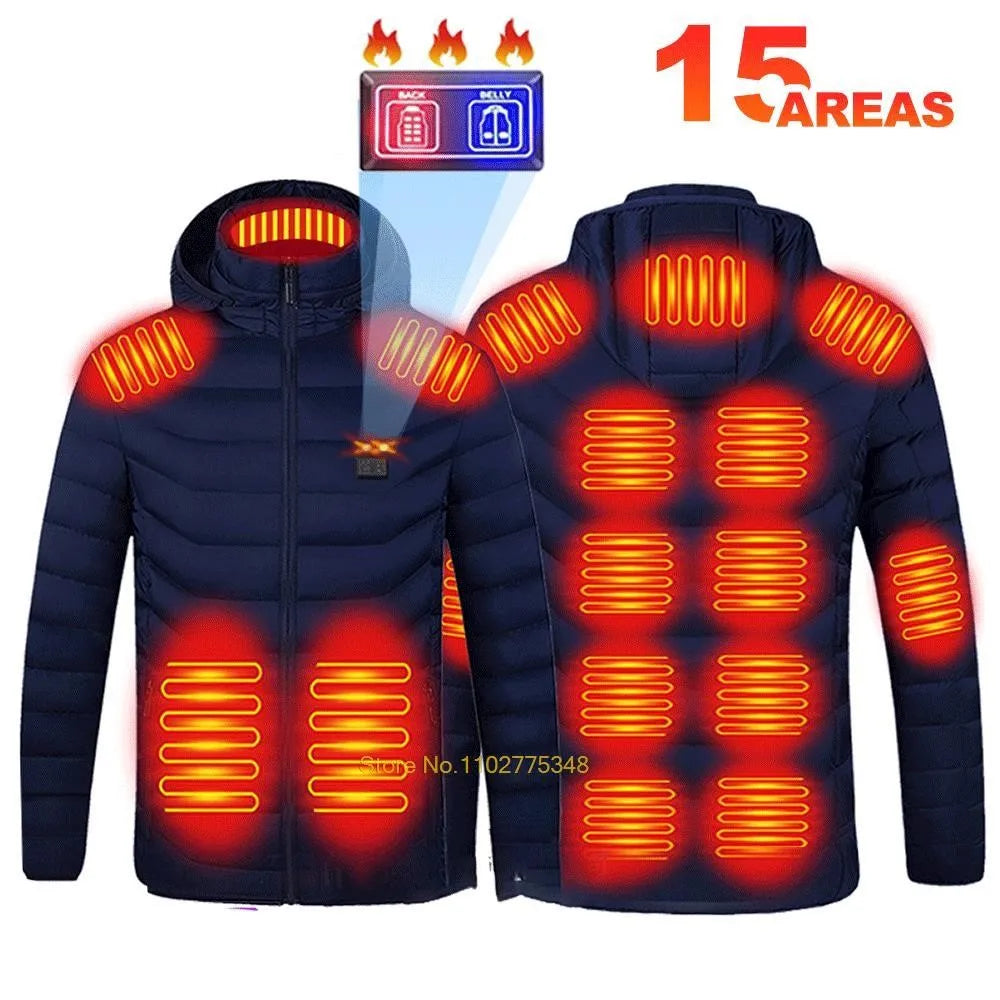 Self Heated Jacket Men Women USB Heated Clothing Cotton Washed Winter Thermal Skiing Camping Hiking Jacket 2-21 Areas Warm Coats