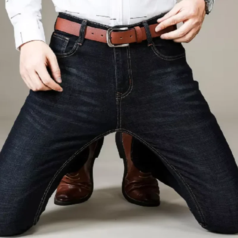 New style jeans, men's slim fit, Korean style comfortable straight leg elastic gray mid waist pants, men's casual denim pants