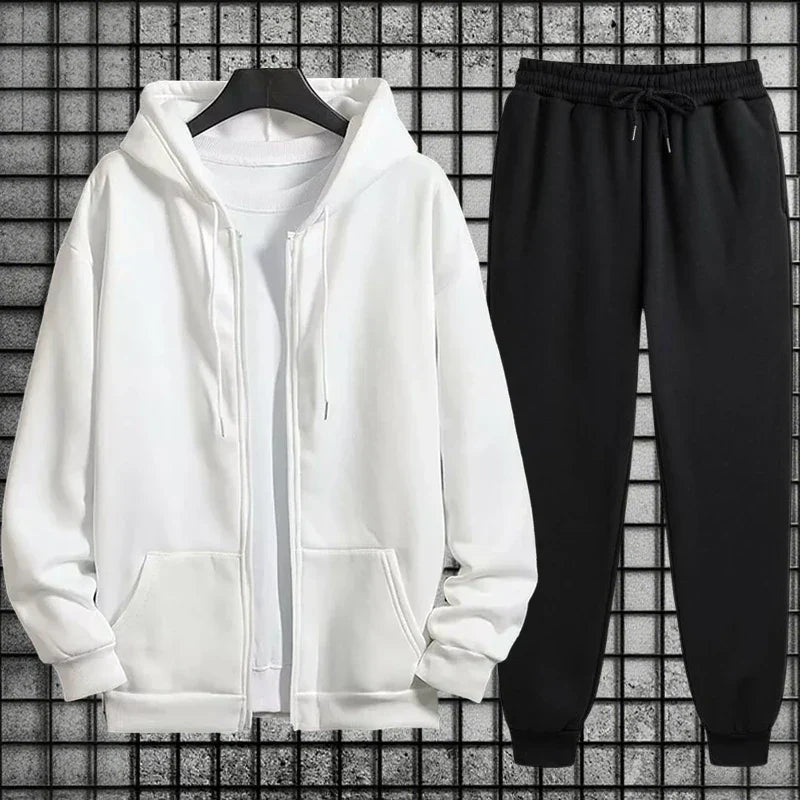 2025 New Arrival Men's Zipper Hoodie Sweatpants 2 Piece Set High Quality Hooded Long Sleeve Sweatshirt Autumn Winter Tracksuit