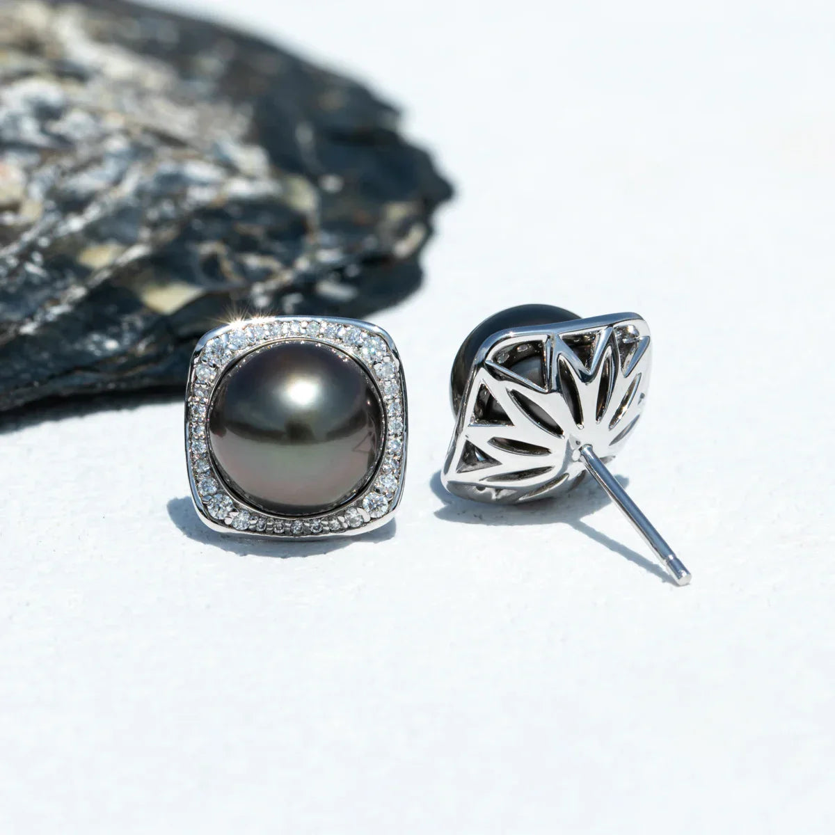 9-10mm Natural Tahitian Pearl Stud Earrings With Cer S925 Sterling Silver High Luster Seawater Pearl Earrings For Woman