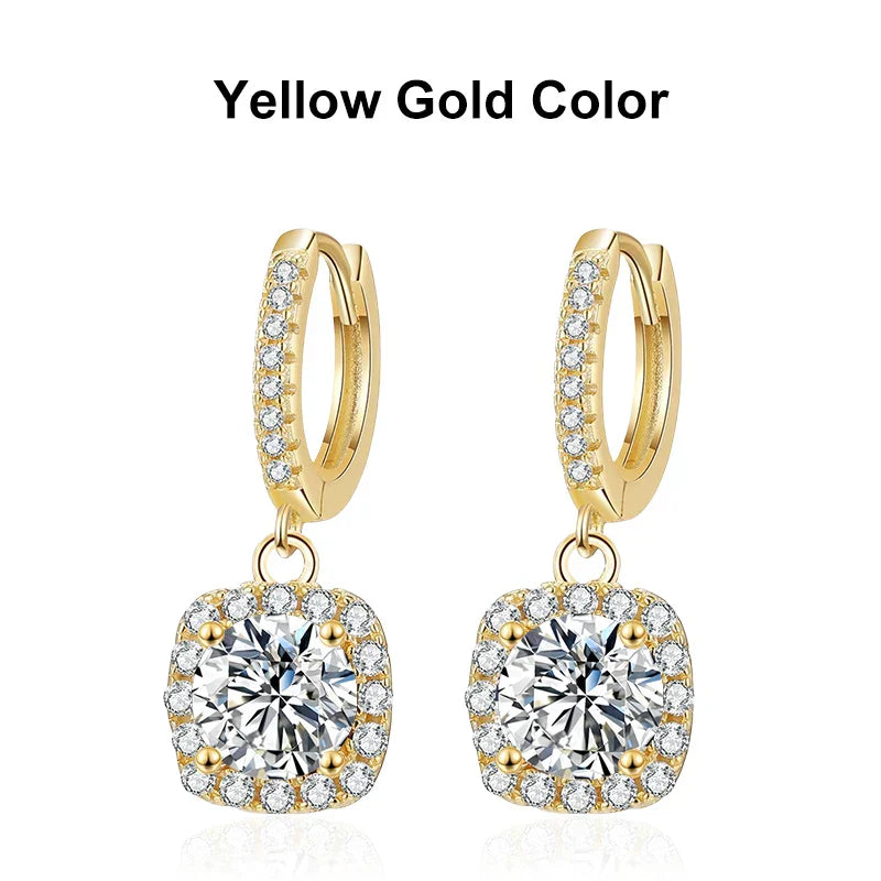 1ct Moissanite Drop Earrings S925 Sterling Silver with Gold Plated Wedding Jewelry With Certificate Hoop Dangle Earrings