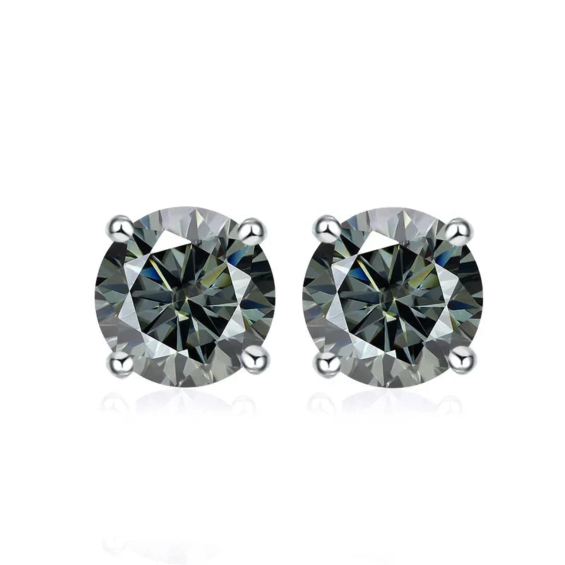 0.5ct 1ct 2ct Moissanite Stud Earrings for Women 925 Sterling Silver Pink Black Blue Grey Sparkling Lab Diamond Earring