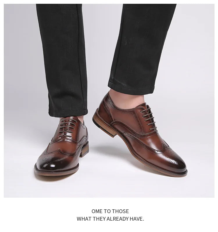Autumn New Genuine Leather Business Dress Shoes Men Carved Brock Men's Shoes Leather Office Gentleman Oxfords Shoe