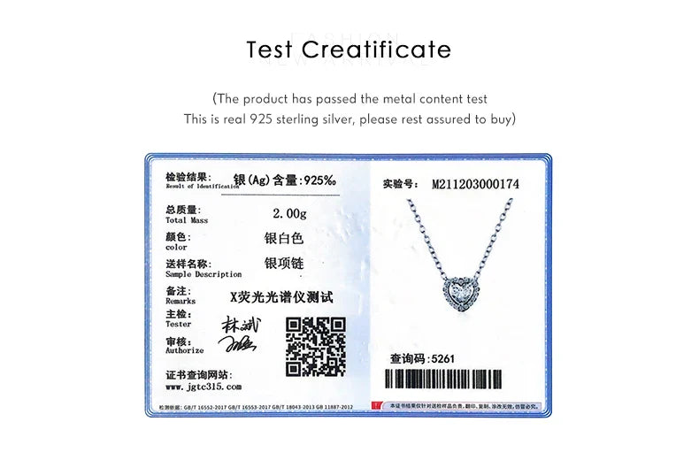 Real 925 Sterling Silver Clear CZ Heart Pendant Necklace for Women Chain Fashion Wedding Statement Jewelry Accessories