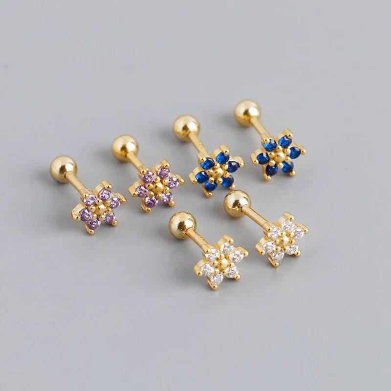 925 Sterling Silver Fashion Korean Petal Screw Bead Stud Earrings for Women Charm Ear Bone Piercing Jewelry Accessories