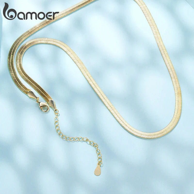 Silver Gold Plated Stackable Basic Cuban Chain Copper Flat Snake Link Chain with Clasp Adjustable for Men Women DIY Beads