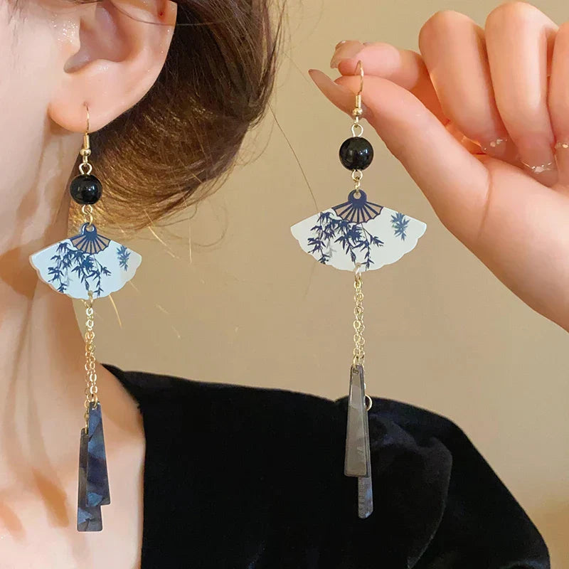chinese Style Bamboo Joint Flower Earrings Imitation Pearl Fringe Earring New National Tide Personality  Earrings for Women