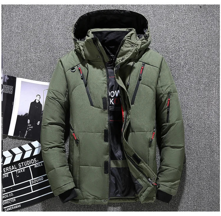 Winter White Duck Down Jacket Men Travel Hiking Thicken Warm Hooded Puffer Jackets Windproof Overcoat Down Coat Male Clothing
