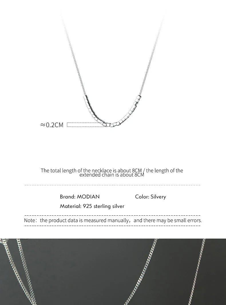 925 Sterling Silver Slide Block Sparkling Necklace Basic Chain Link Simple Fine Jewelry For Women Valentine's Day Gift