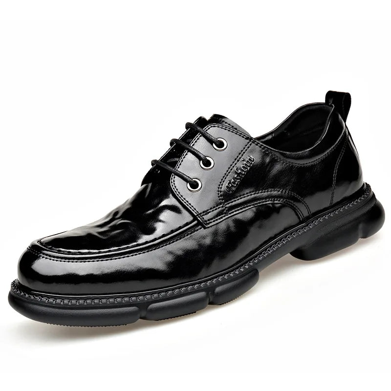Summer Hallow Cow Leather Shoes for Men Fashion Casual Black New Designer Dress Shoes Male Lace Breathable Platform Shoes Man