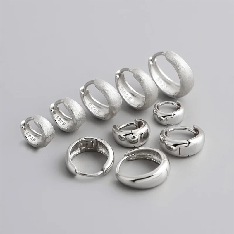 925 Sterling Silver Fine Matte Simple Wide Huggies Gothic Hoop Earrings for Women Unisex Piercing Rock Jewelry Ear Buckle