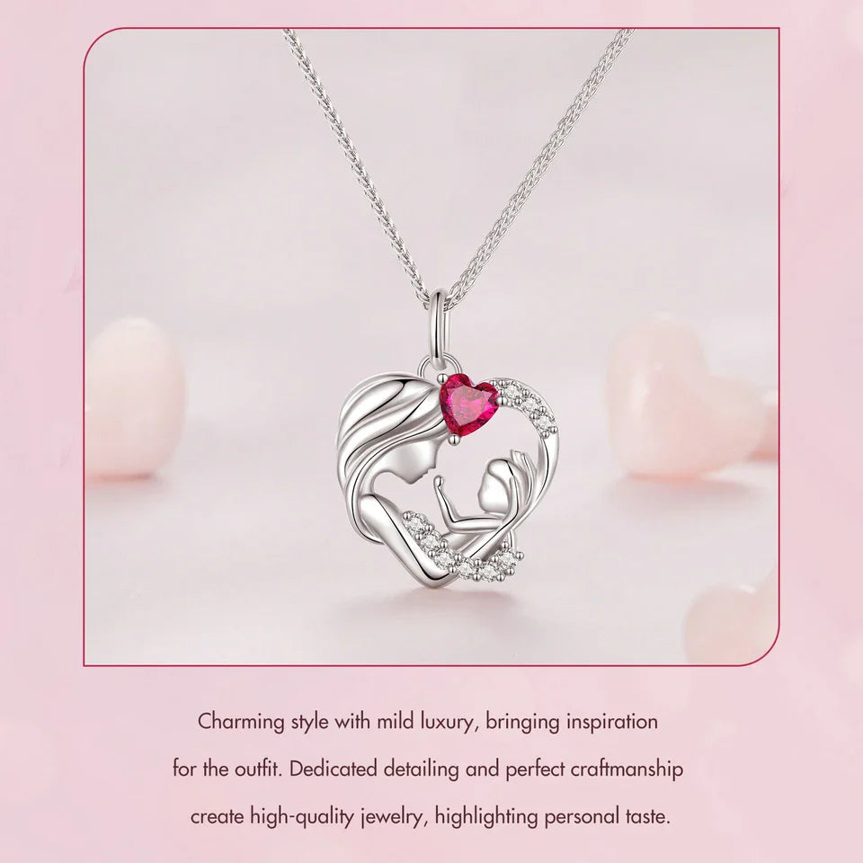 925 Sterling Silver Mother and Child Pendant Necklace for Women Mother's Day Birthday Fine Jewelry Gift BSN323