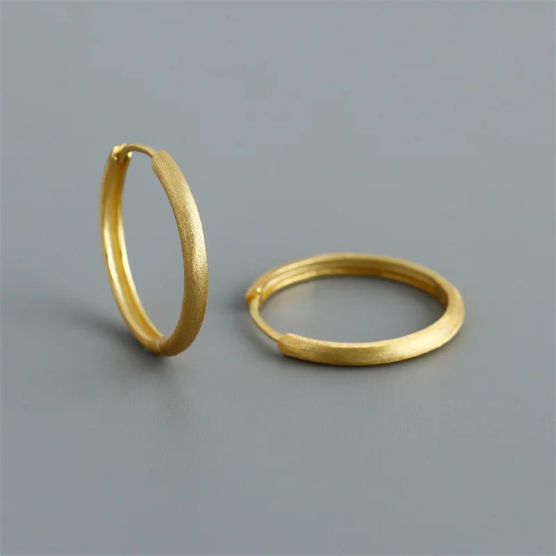 925 Sterling Silver Simple Matte Bohemian Round Ear Buckle for Women Punk Unisex Rock Hoop Earring Jewelry Accessories