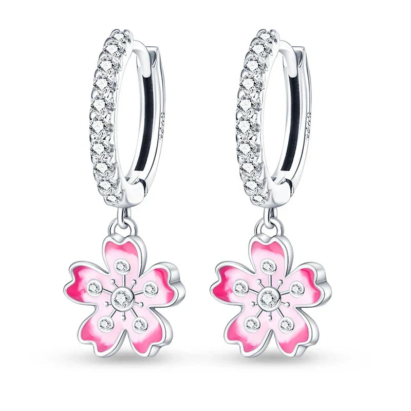Earrings For Womens 925 Silver Color Pink Rainbow Horse Bear Bee Double Hoop Earrings Fine Engagement Anniversary Jewelry Gifts