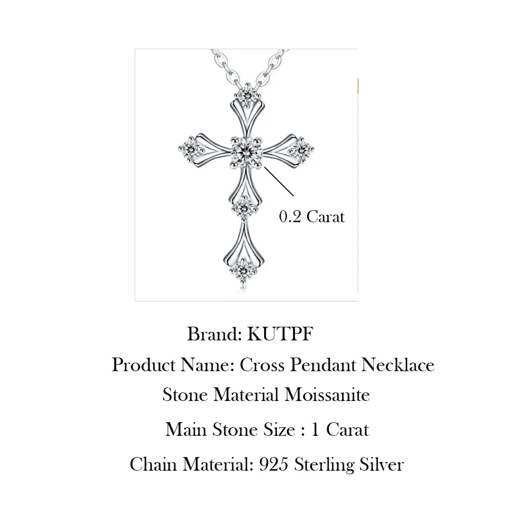 Crucifix Faith Cross Moissanite Pendant Necklace White Gold Plated 925 Sterling Silver Unisex Jewelry Hip Hop Goth Style Gift