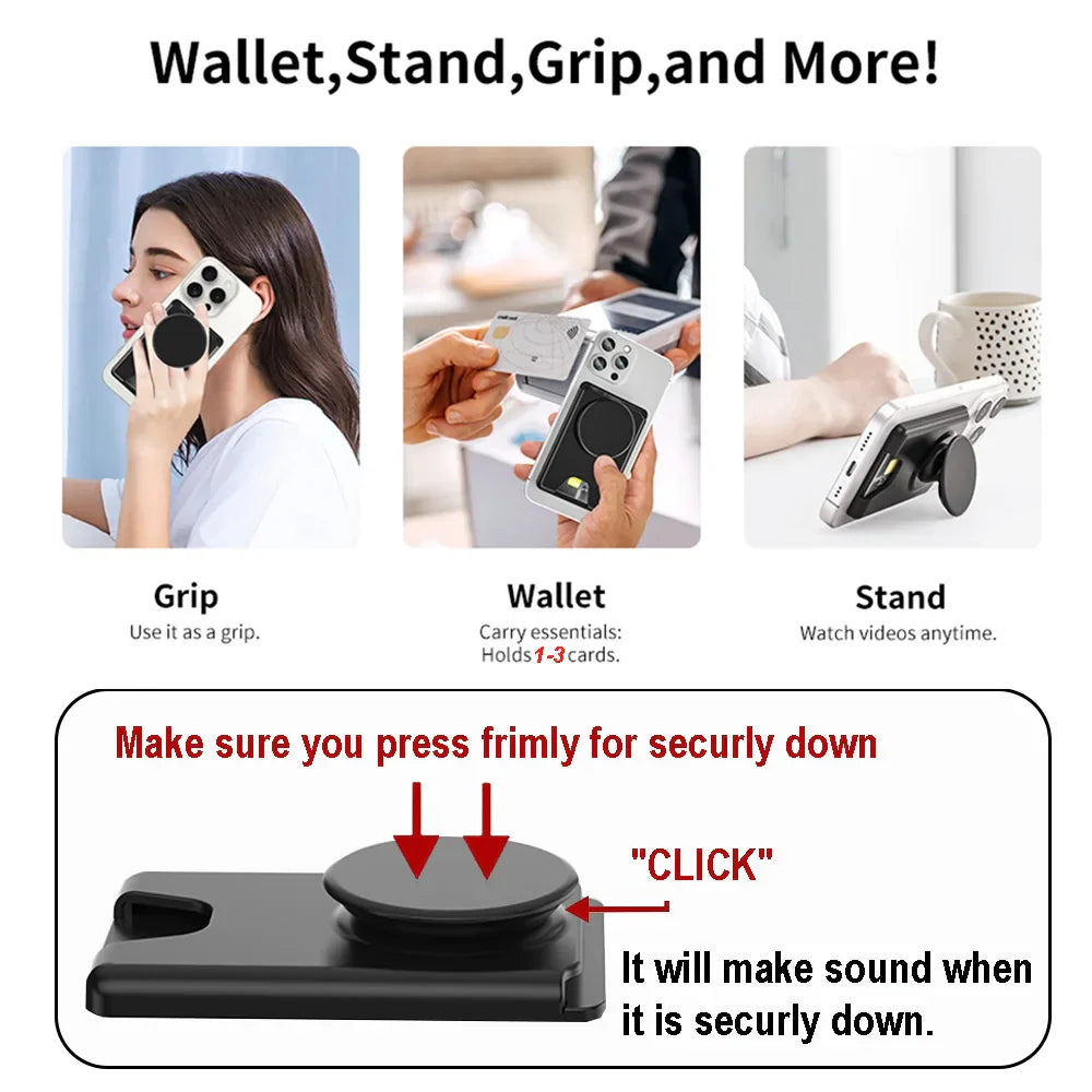 Grippopso Universal Magnetic Wallet With Expanding Phone Grip,Phone Card Holder Solid SocketWallet For IPhone Samsung Wallets
