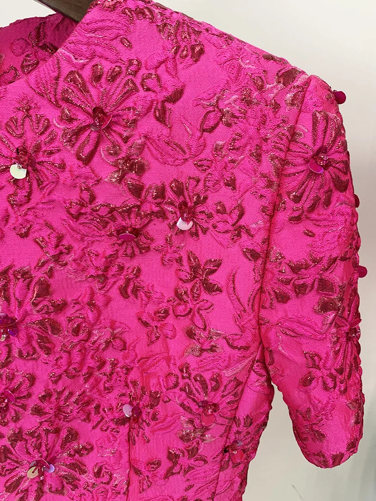 Newest 2026 Designer Fashion Stylish Dress Women's Beaded Floral Jacquard Trimmed Dress