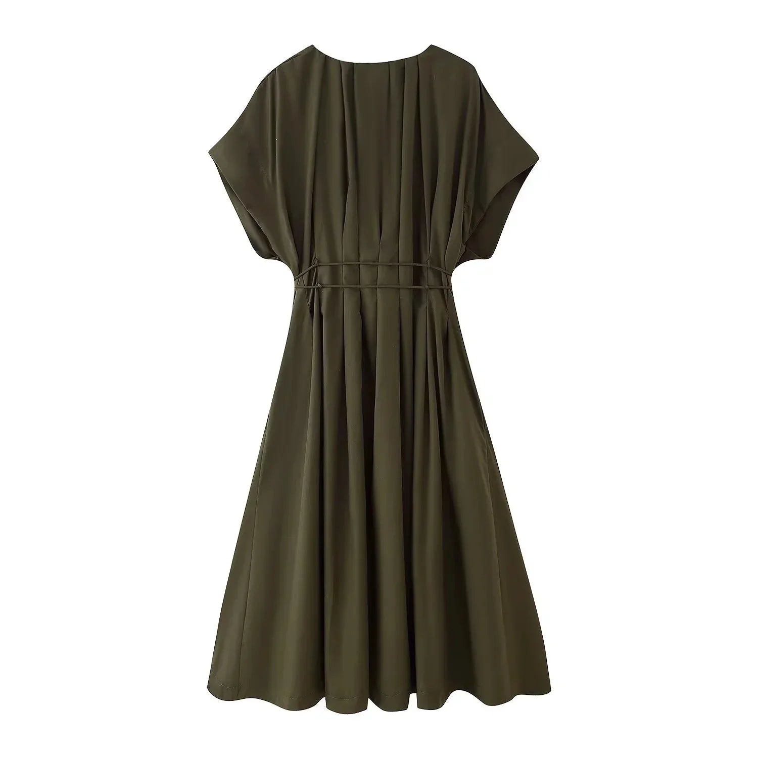 2026 Spring Summer Vintage Women Dress Fashion Single Breasted Sashes Draped V Neck Sleeveless Chic Brown Ladies Dresses