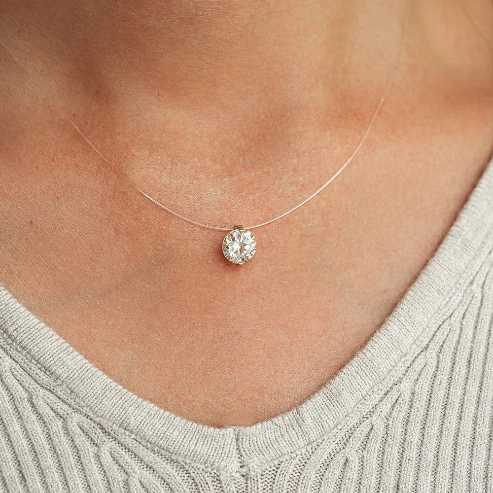 0.5-5CT Moissanite Pendant Necklace Women  Certified 925 Sterling Silver Transparent Fishing Line Choker Chain Jewelry