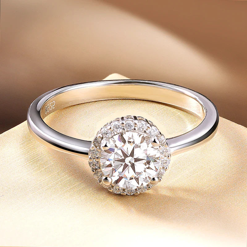 1ct D VVS1 Moissanite Rings for Women Engagement Wedding Lab Diamond with GRA S925 Silver Plated 18k White Gold Ring