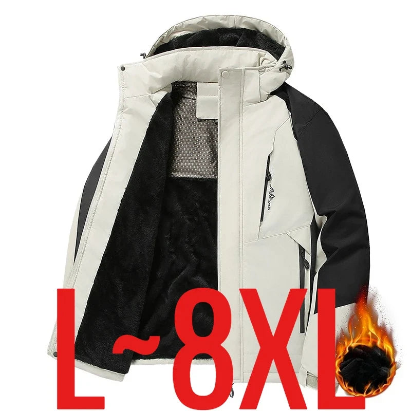 Large Size 8XL Winter Jacket Men Hooded Jumper Windbreaker Male Waterproof Windproof Warm Fleece Big Plus Thermal Outdoor Coat