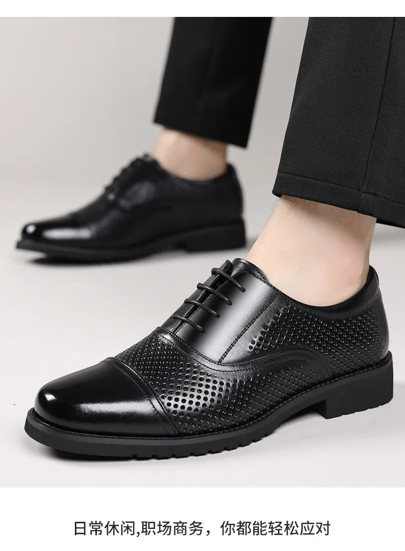 Breathable Hallow New Designer Cow Leather Shoes for Man Summer Autumn Fashion Business Casual Dress Shoes Loafers Man