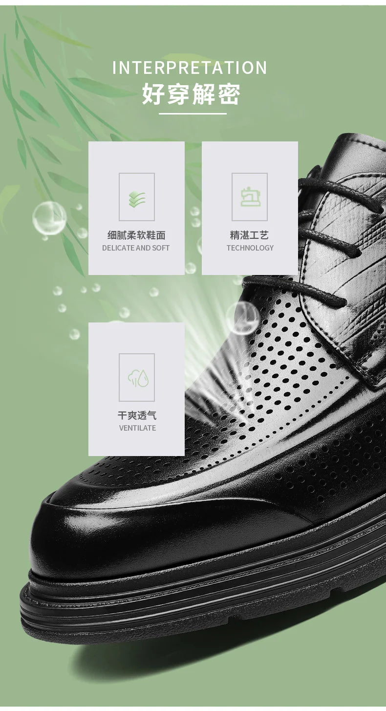 2026 New Men's Breathable Hollow Out Leather Oxford Shoes Formal Business Dress Shoes for Man Summer Autumn Platform Shoe Male