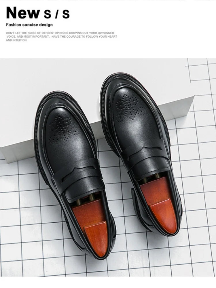 Spring and autumn men's business casual shoes breathable carved leather shoes British fashion platform pointed leather shoes 46