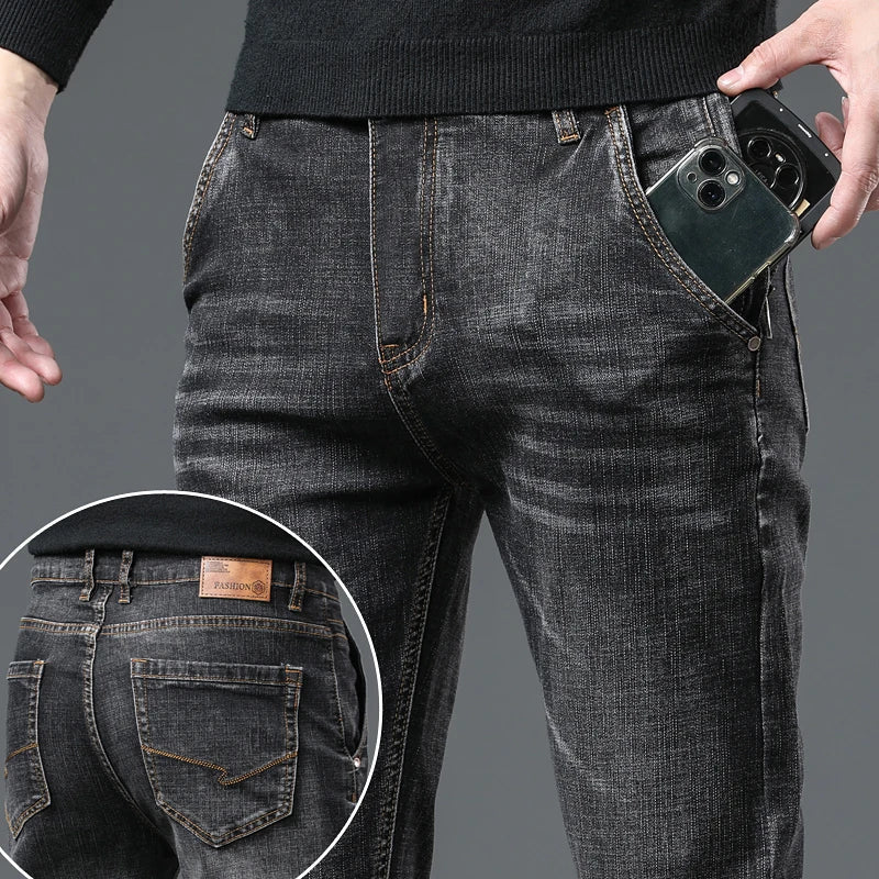 Autumn Men's Vintage Wash Casual Jeans Soft Cozy Stretch Denim Trousers High Quality Clothing Classic Fashion Straight Male Pant