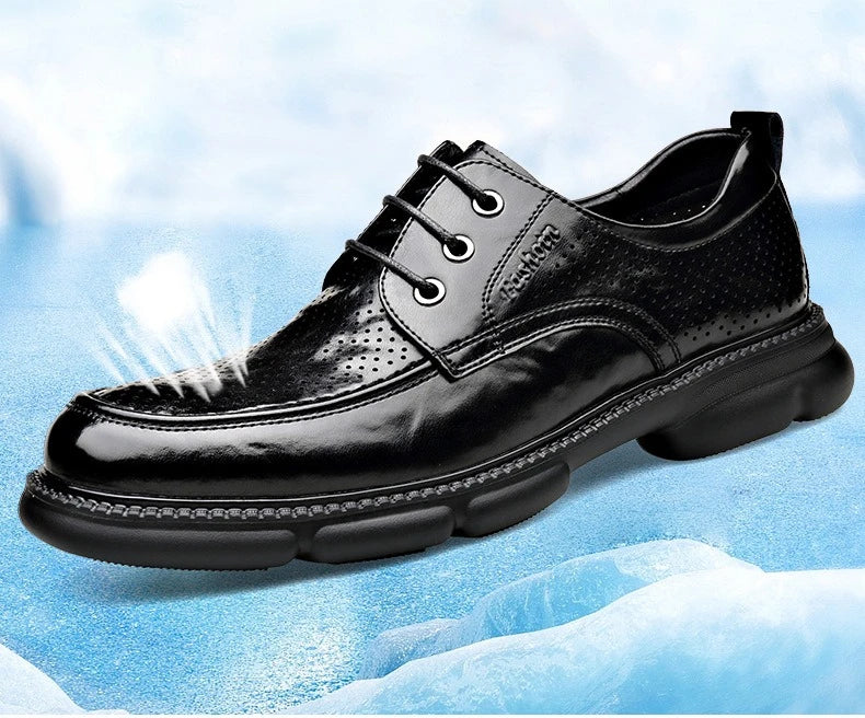 Summer Hallow Cow Leather Shoes for Men Fashion Casual Black New Designer Dress Shoes Male Lace Breathable Platform Shoes Man