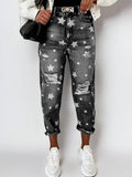 Jeans Denim Holes Ripped Washed Jean Ankle Length Straight Pants Women Spliced Pockets Loose Fit Casual 2025 Distressed