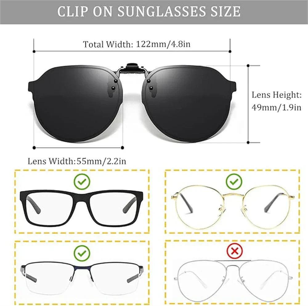 Flip Up Clip on Sunglasses Polarized Men Driving Women Fishing UV400 Night Vision Sun Glasses Clips Universal Goggles