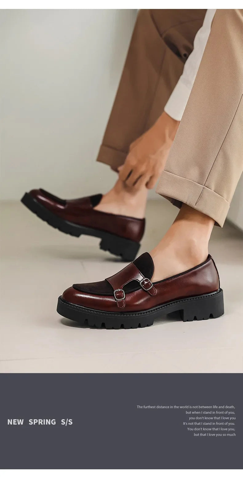 New Buckle Designer Big Size Loafers For Man Spring Autumn Business Leather Platform Shoes Male Fashion Casual Elegant Shoes Man