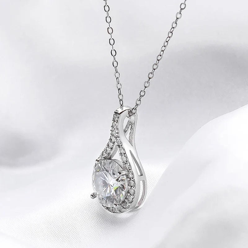 1-5ct Real Moissanite Necklace for Women Sparkling S925 Sterling Silver Jewelry Water Drop Pendant Girls Birthday Gift