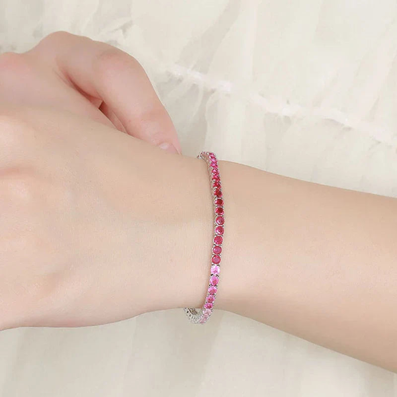2024 Original Full 3mm Red Zircon Tennis Bracelet for Women S925 Silver Sea Blue High Carbon Gemstone Link Bracelets Gift