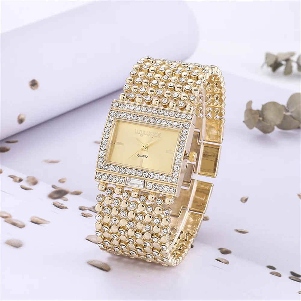 W25 Women's Square Quartz Watch Fashion Brand Light Luxury Stainless Steel Bracelet Girls' Diamond Inlaid Wristwatches