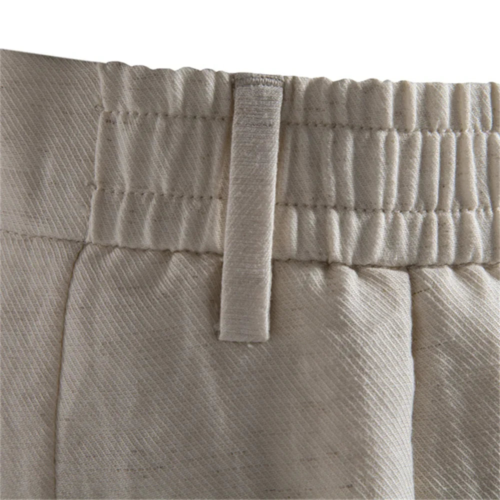 Men's Comfortable Elastic Waist Shorts Solid Color Cotton Linen Blend Multi Pocket Breathable Quick Dry Summer Shorts