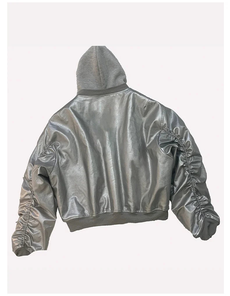 Autumn Winter Cool Handsome Oversized Brown Thickened Warm Leather Jacket Men with Hood Fake 2 Piece European Clothes