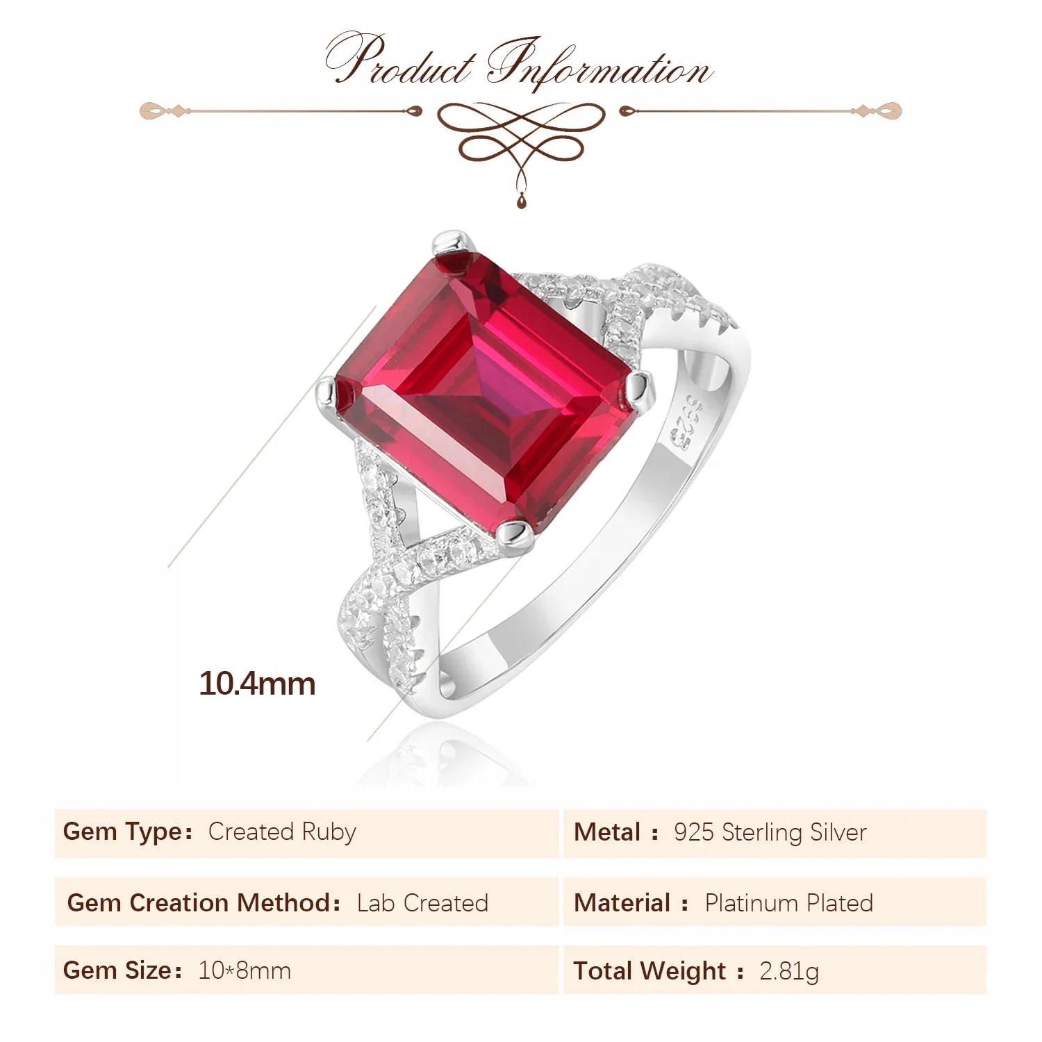 4.16ct Created Red Ruby 925 Sterling Silver Wedding Engagement Promise Ring for Women Fashion Party Jewelry Gift