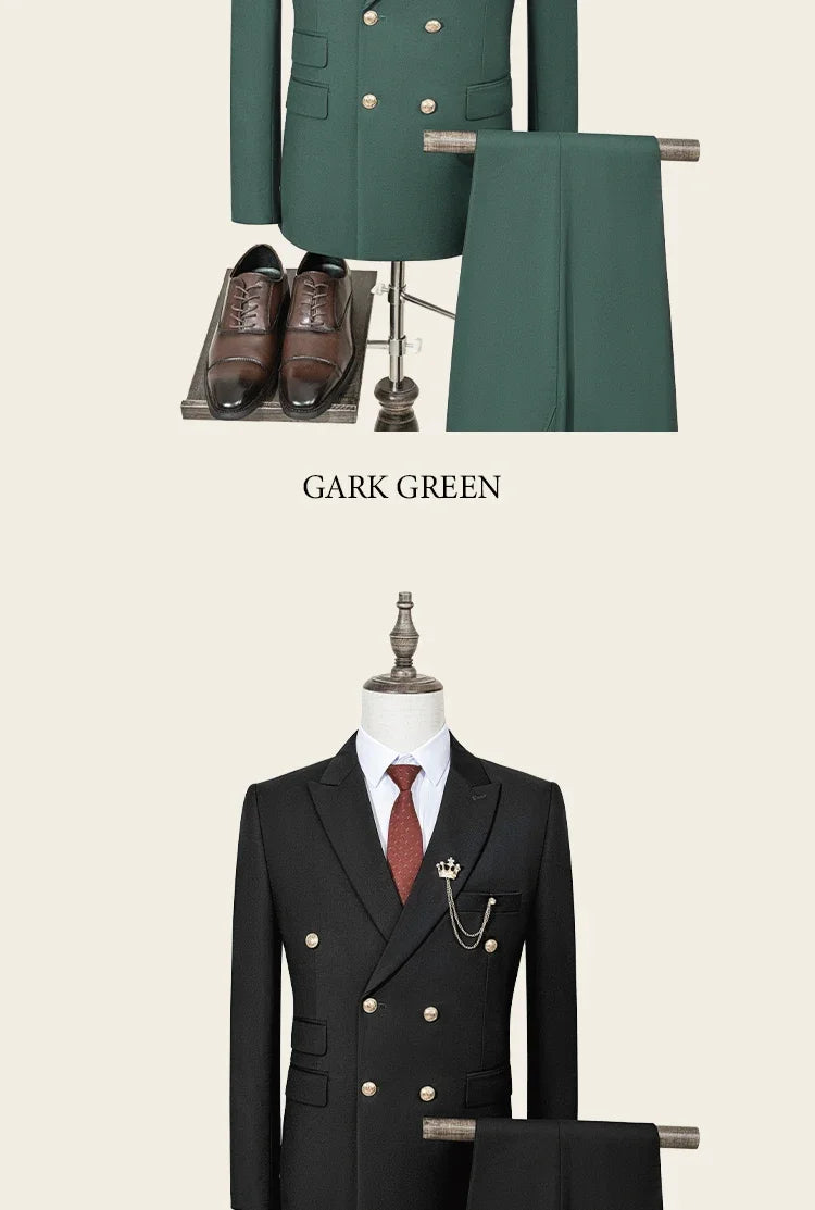 Double-breasted Men's Suit Fashionable and Casual Slim Fit Male Groom Wedding Blazers Party Dress Jacket Coat Pants