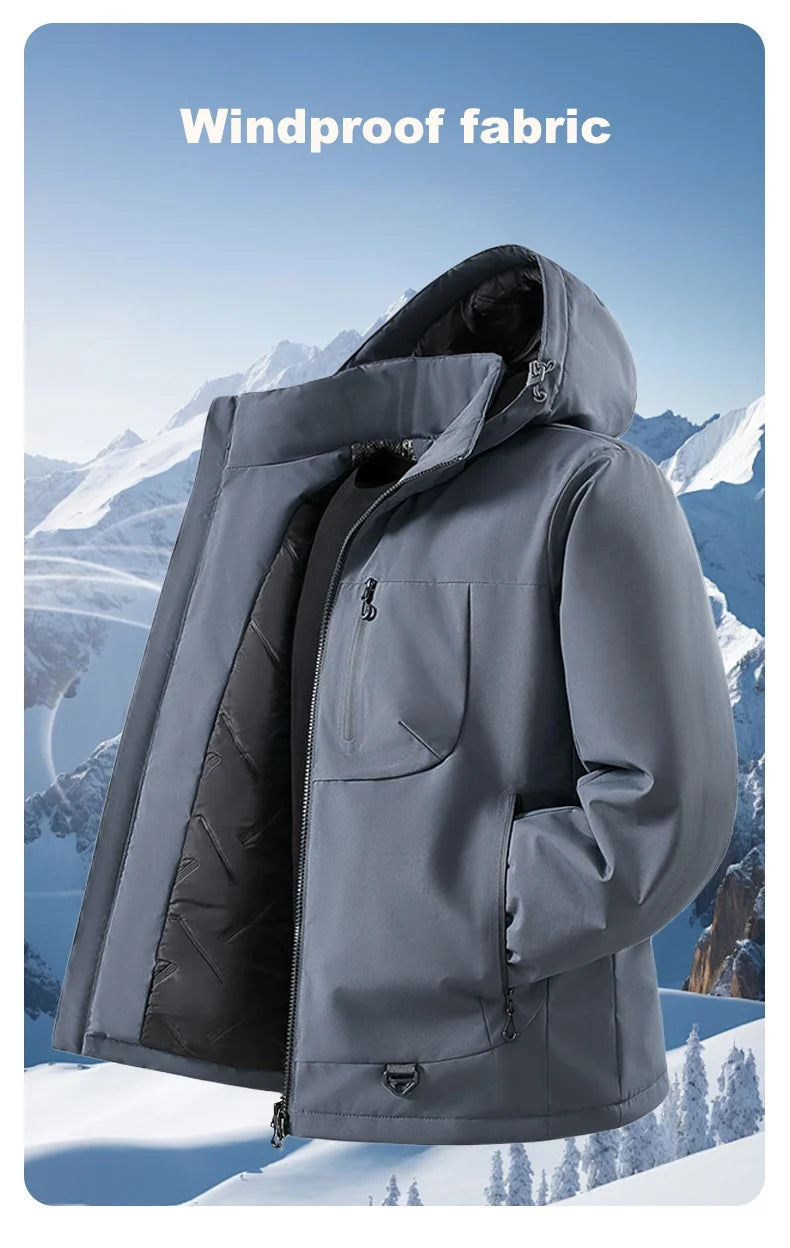 Men's Winter Warm Windbreaker Graphene Inner Waterproof Fleece Jackets Hiking Camping Climbing Skiing Thermal Rain Coat