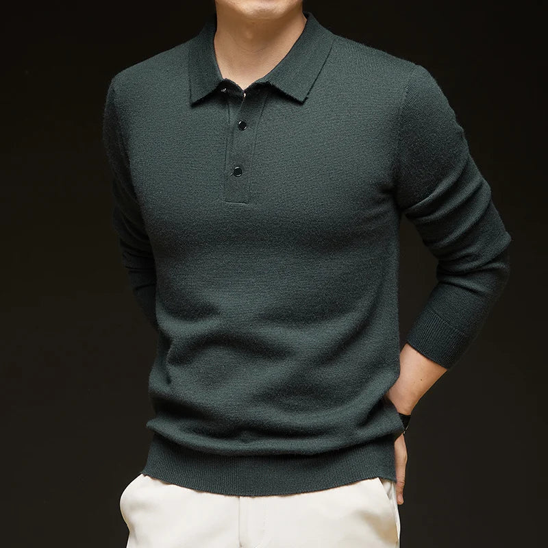 Fashion Autumn And Winter New Cashmere Sweater Men's High Quality Pullover Casual Loose POLO Knitted Bottom Shirt Jacket Shirt
