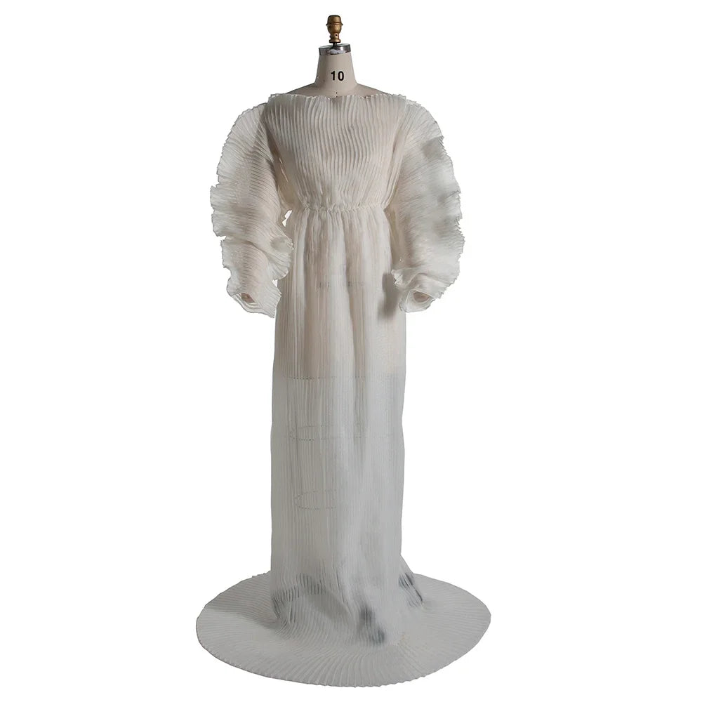 White Pleated Maternity Photoshoot Dress