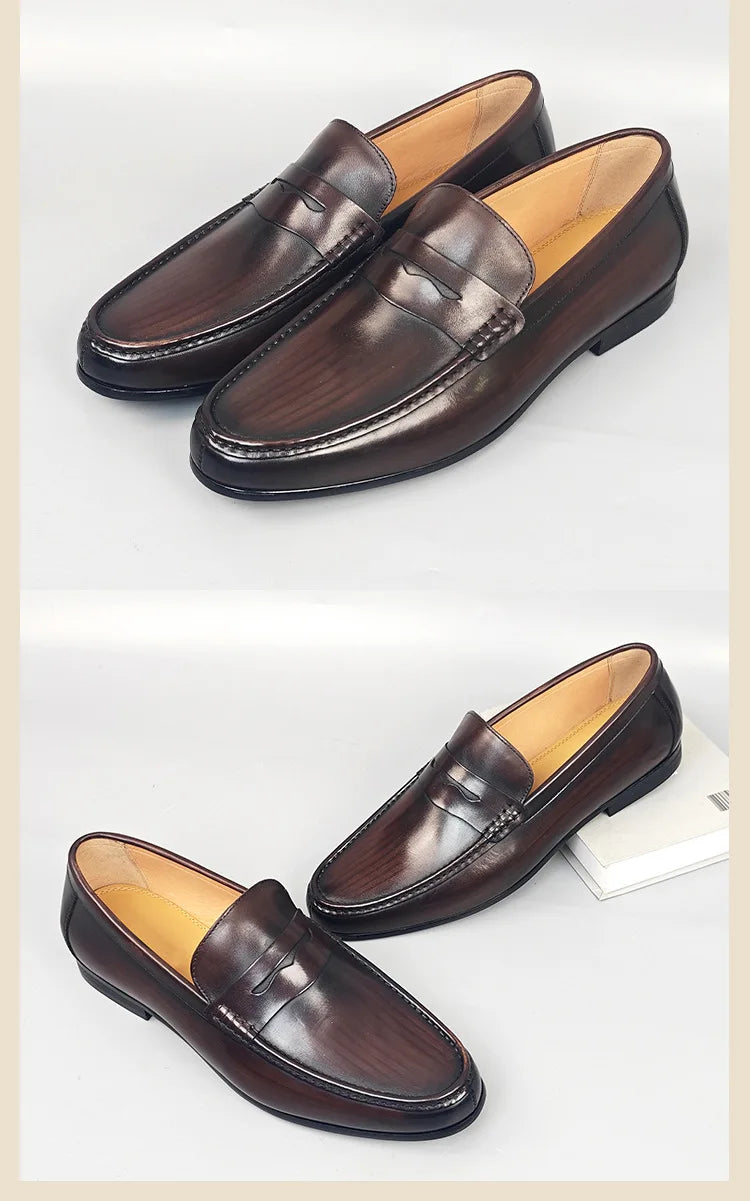 Classic Men Penny Loafers Genuine Leather Slip On Casual Formal Dress Shoes Mens Wedding Party Office Moccasins Shoes